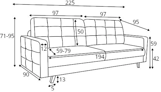 Elegantní 3-místná pohovka pro každodenní spaní s mechanismem rozkládání typu DL a úložným prostorem na lůžkoviny Vanilla 