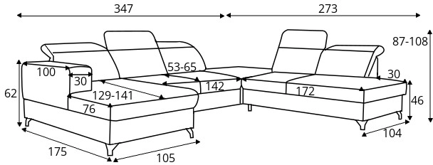 Rohová sedací souprava pravá ve tvaru písmene U pro každodenní spaní s mechanismem rozkládání typu delfín a úložným prostorem na lůžkoviny Bellami U III