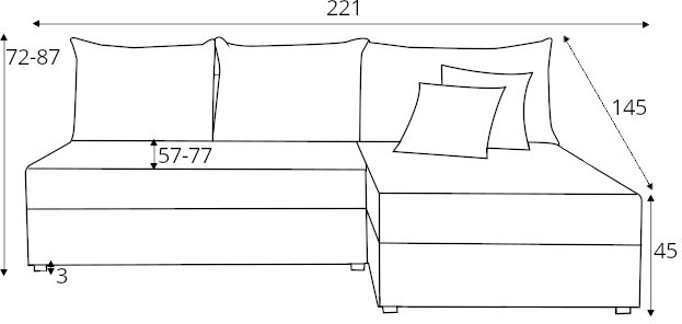 Rohová sedací souprava levá / pravá pro každodenní spaní s mechanismem rozkládání typu DL a úložným prostorem na lůžkoviny Torn 