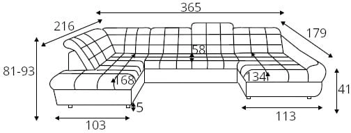 Rohová sedací souprava ve tvaru písmene U levá pro každodenní spaní s mechanismem rozkládání typu delfín a úložným prostorem na lůžkoviny Infinity XL R1