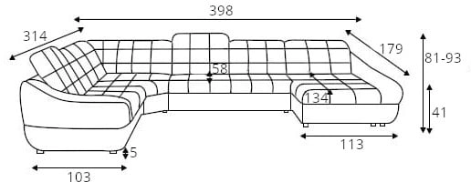 Rohová sedací souprava ve tvaru písmene U pravá pro každodenní spaní s mechanismem rozkládání typu delfín a úložným prostorem na lůžkoviny Infinity XL R2