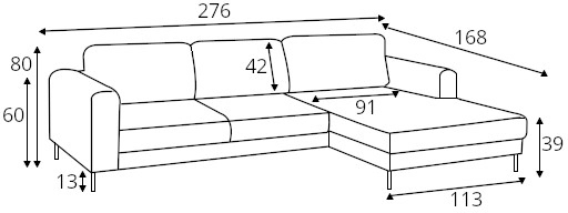 Rohová sedací souprava pravá pro každodenní spaní s mechanismem rozkládání typu DL a úložným prostorem na lůžkoviny Brera 