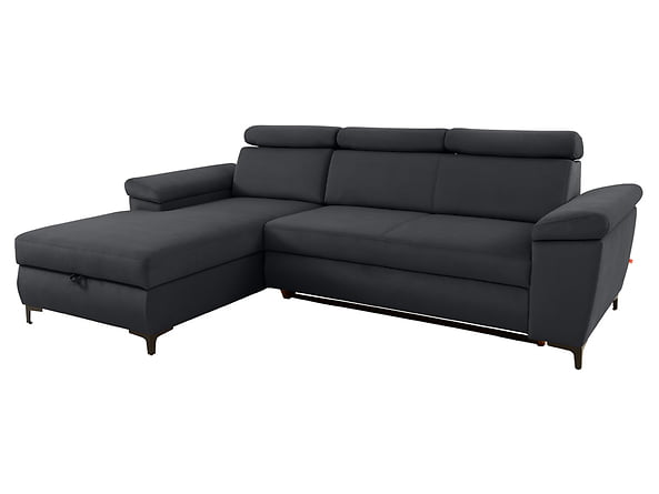 

Rohová sedací souprava levá pro každodenní spaní s mechanismem rozkládání typu delfín a úložným prostorem na lůžkoviny Santi - Black Red