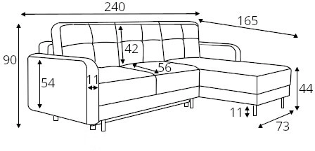 Rohová sedací souprava pravá pro každodenní spaní s mechanismem rozkládání typu DL a úložným prostorem na lůžkoviny Roxi 