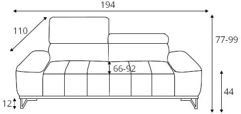 Sofa 2-osobowa Palladio z elektrycznie regulowaną głębokością siedziska 