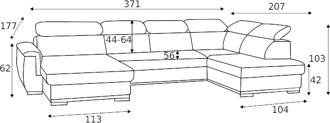 Narożnik prawostronny Umbria V z dwoma pojemnikami na pościel i funkcją spania typu delfin