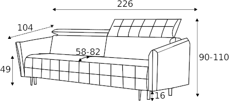 Sofa 3-osobowa Molta z funkcją spania typu DL i pojemnikiem na pościel