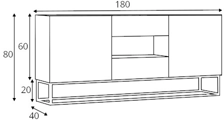 Dvoudveřová komoda se dvěma zásuvkami a výklenkem na kovových rámech Avorio 180 White