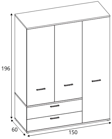 Třídveřová šatní skříň se zásuvkami do obývacího pokoje nebo ložnice Twenty