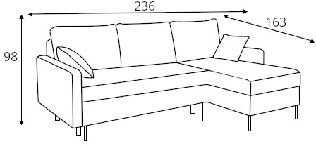 Rohová sedací souprava pro každodenní spaní s mechanismem rozkládání typu DL a úložným prostorem na lůžkoviny Saxo 
