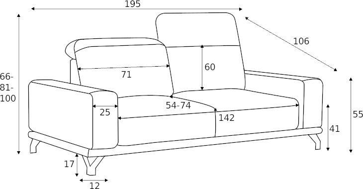 Sofa 2-osobowa Sola z regulowaną głębokością siedziska