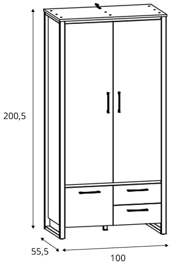 Prostorná 3-dveřová šatní skříň se zásuvkami do obývacího pokoje Dodson