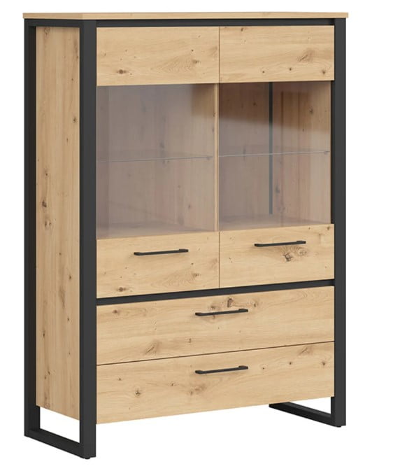 

Nízká dvoudveřová vitrína se zásuvkami do obývacího pokoje Dodson - Black Red White - BRW