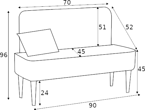 Čalouněná lavice s opěradlem Pastel 90