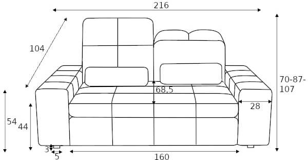 Sofa 3-osobowa Magnelio z elektrycznie wysuwanym siedziskiem 