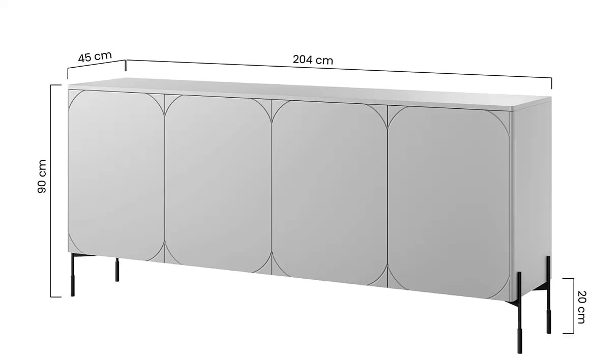 Čtyřdveřová komoda s policemi  a 2 zásuvkami Sonatia, 200 cm