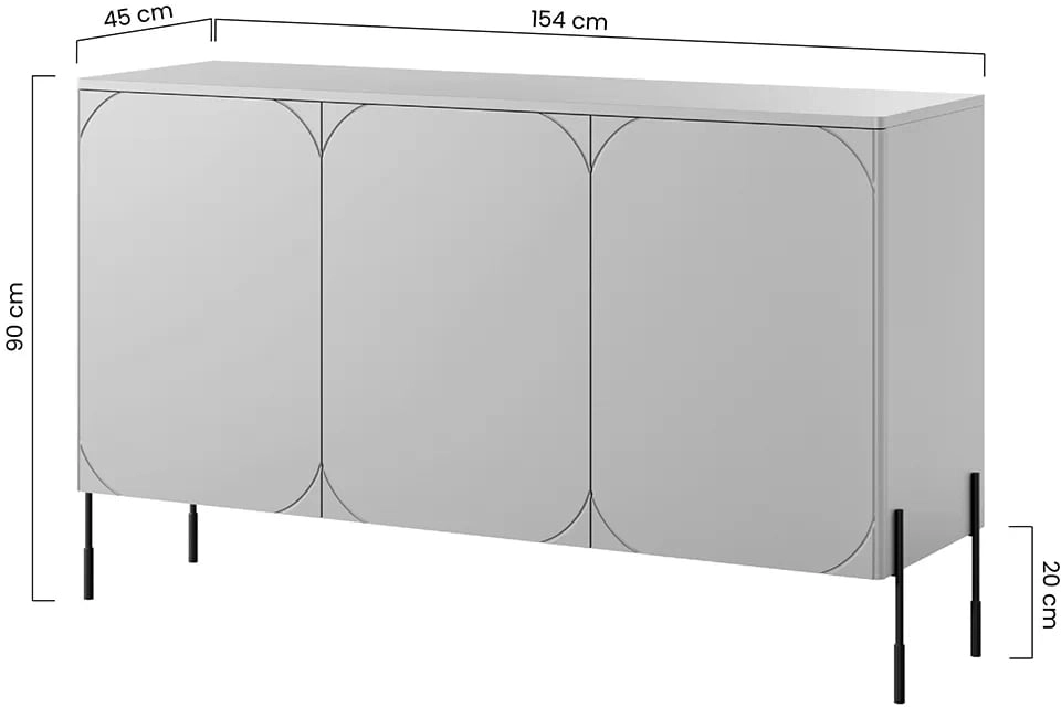 Komoda trzydrzwiowa z półkami i 2 szufladami Sonatia 150 cm