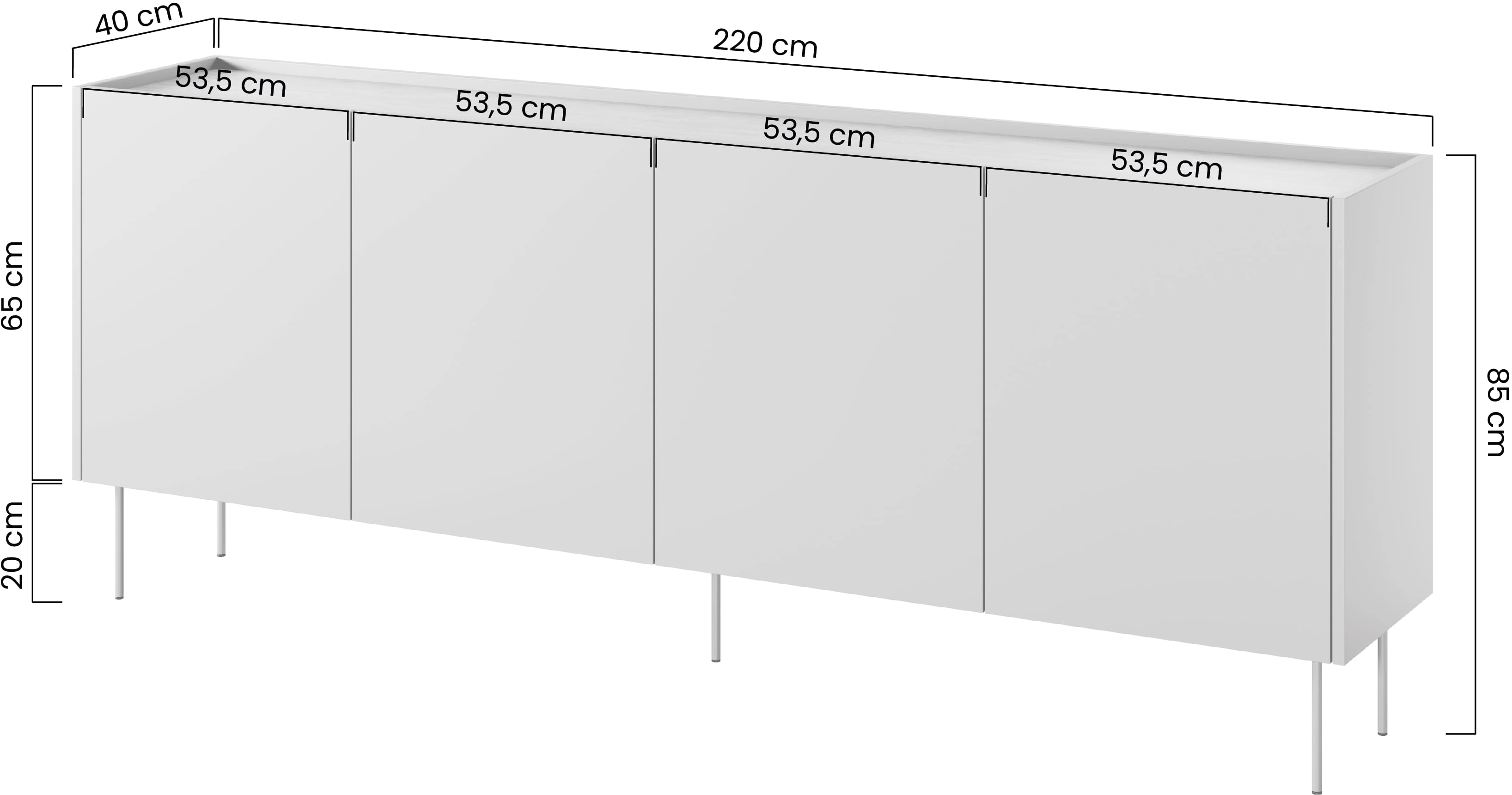 Komoda Desin 220 cm se čtyřmi šuplíky