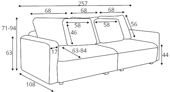 Sofa 3-osobowa Espania o funkcji spania typu DL z pojemnikiem