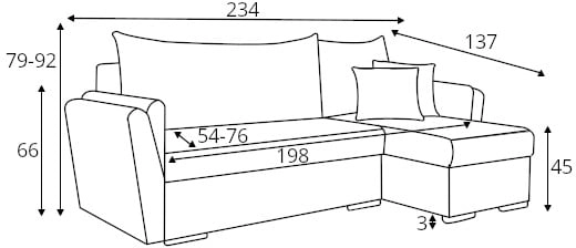 Rohová sedací souprava levá/pravá Galun s rozkladem se sklopnými zády a s úložným prostorem