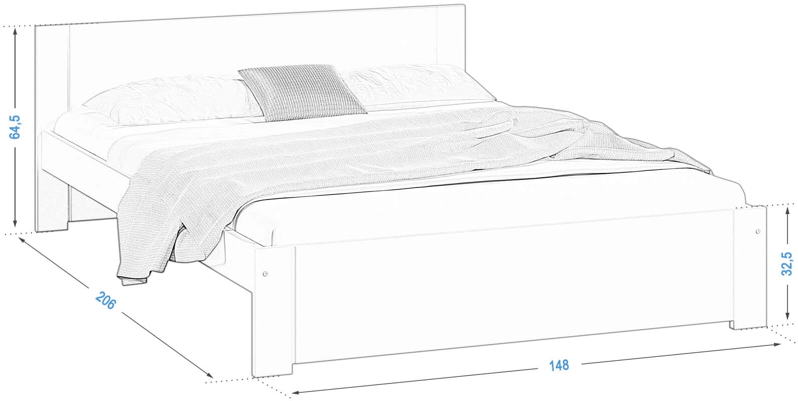 Łóżko drewniane sosnowe DMD9 140x200 z wysokim zagłówkiem 