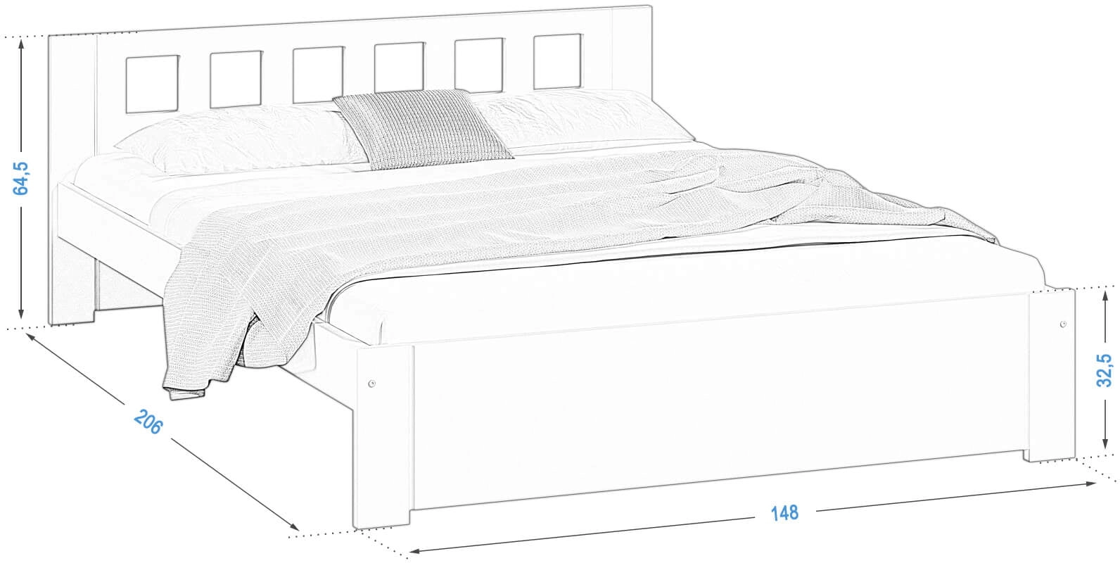 Łóżko drewniane sosnowe DMD8 140x200 z wysokim zagłówkiem 