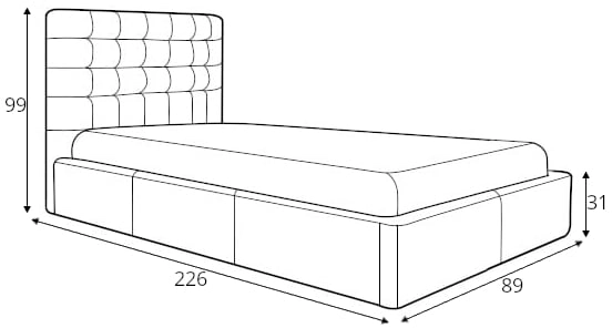 Łóżko tapicerowane pojedyncze Aldo 80x200 z pojemnikiem i eleganckim zagłówkiem