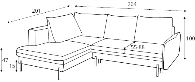 Rohová sedačka levá Bjork s rozkládací funkcí typu DL a úložným prostorem
