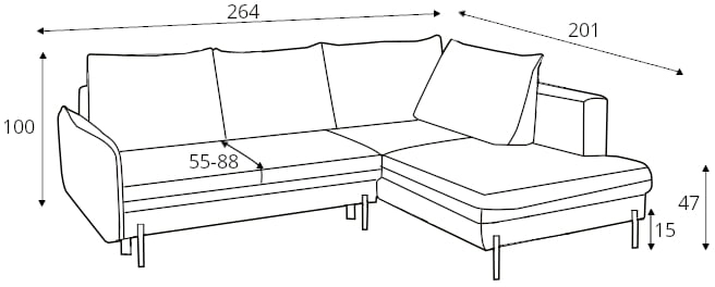 Rohová sedačka pravá Bjork s rozkládací funkcí typu DL a úložným prostorem