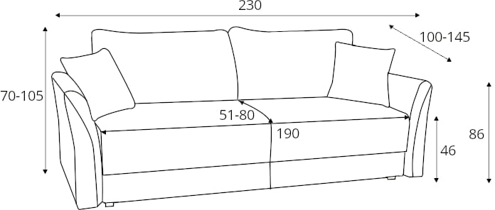 Sofa 3-osobowa Bend z funkcją spania typu DL i pojemnikiem