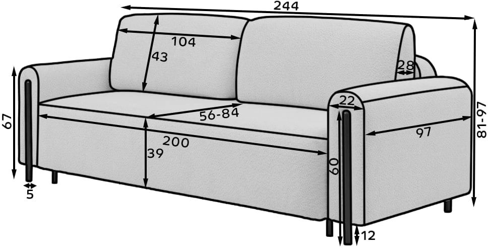 Sofa Arcadova z funkcją spania i pojemnikiem na pościel