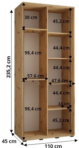 Šatní skříň s posuvnými dveřmi Davos 1 110, hloubka 45 cm