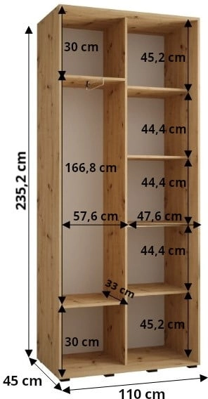 Šatní skříň s posuvnými dveřmi Davos 1 110, hloubka 45 cm