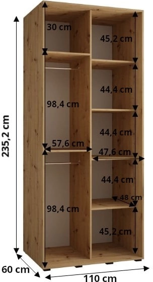 Šatní skříň s posuvnými dveřmi Davos 1, 110, hloubka 60 cm