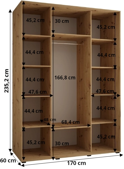 Šatní skříň s posuvnými dveřmi Davos 4 170, hloubka 60 cm