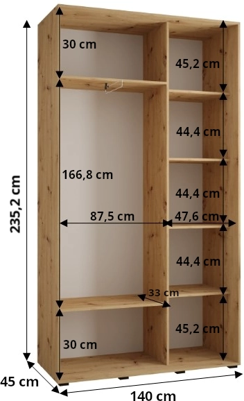 Šatní skříň s posuvnými dveřmi Davos 1 140, hloubka 45 cm