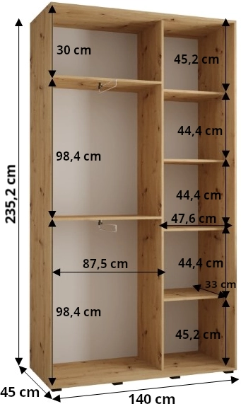 Šatní skříň s posuvnými dveřmi Davos 1 140, hloubka 45 cm