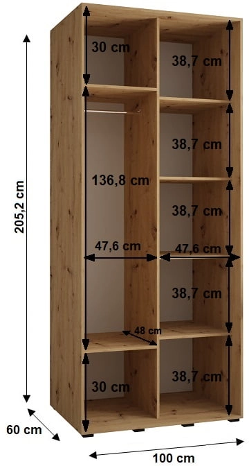Szafa przesuwna z lustrem Cannes 5 100 60 cm głębokości 