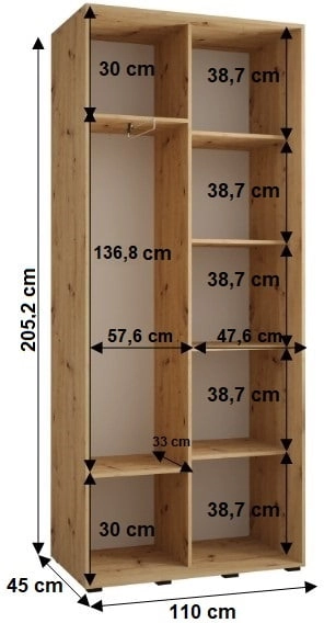 Szafa przesuwna z lustrem Cannes 5 110 45 cm głębokości 