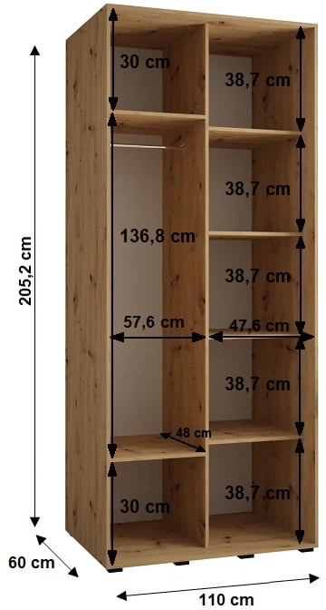 Szafa przesuwna z lustrem Cannes 5 110 60 cm głębokości 