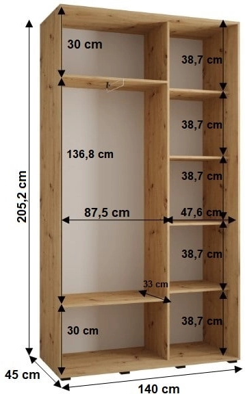 Szafa przesuwna z lustrem Cannes 5 140 45 cm głębokości 