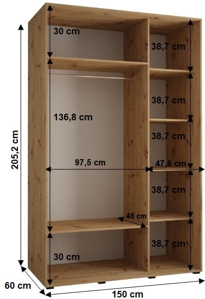 Szafa przesuwna z lustrem Cannes 5 150 60 cm głębokości 