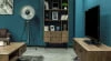 Široký TV stolek s dvířky a policemi na kovových nožkách do obývacího pokoje Massa
