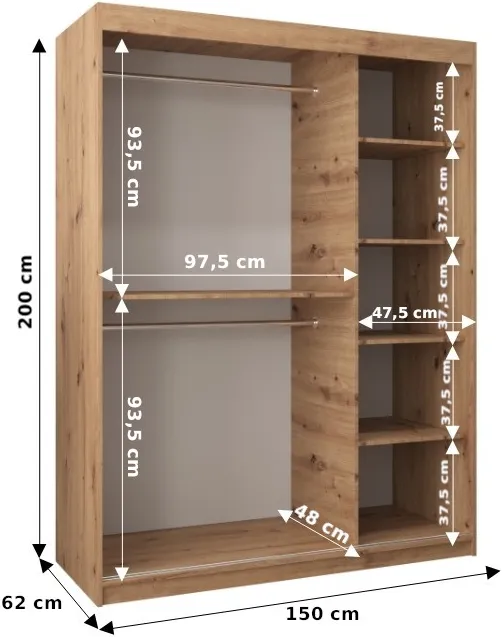 Šatní skříň s posuvnými dveřmi se zrcadlem Promo T3 150 cm