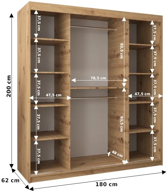 Skriňa s posuvnými dverami so zrkadlom Promo T3 180 cm
