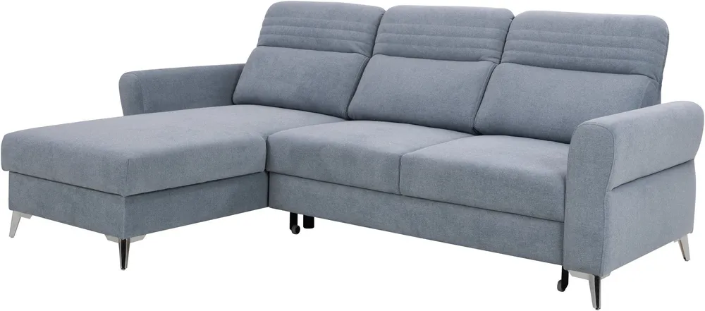 Levostranná rohová sedací souprava Calabria III s rozkládací funkcí typu delfín a úložným prostorem na lůžkoviny