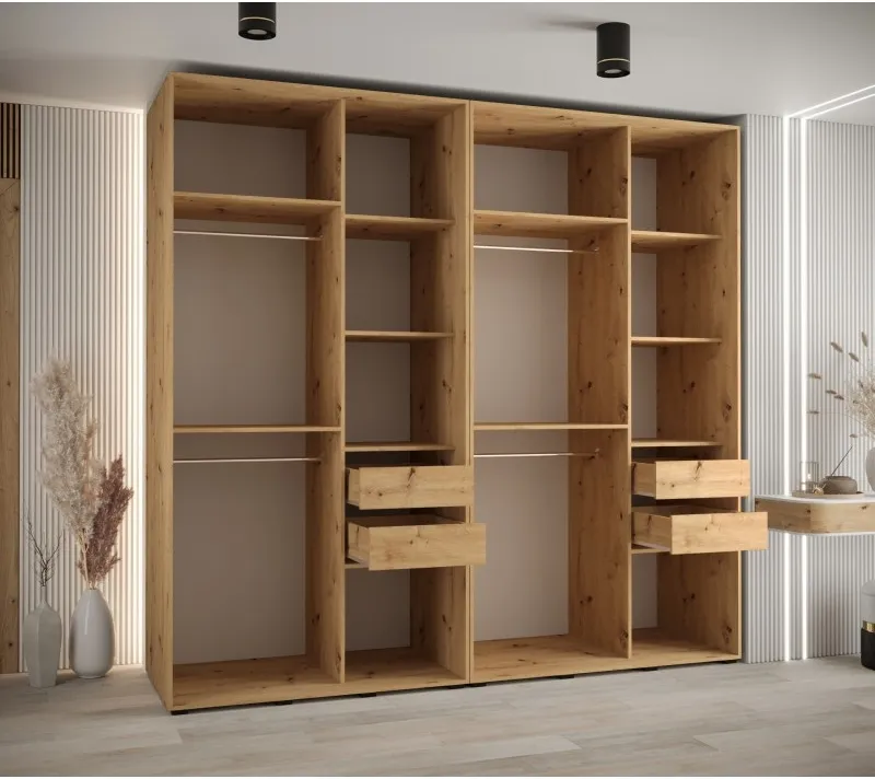 Vysoká šatní skříň s posuvnými dveřmi Davos 3 250, hloubka 60 cm, výška 235,2 cm