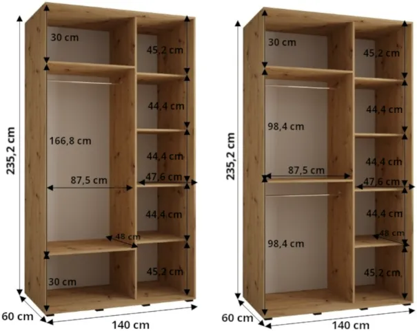 Skříň s posuvnými dveřmi a zrcadlem Davos 5 140, hloubka 60 cm