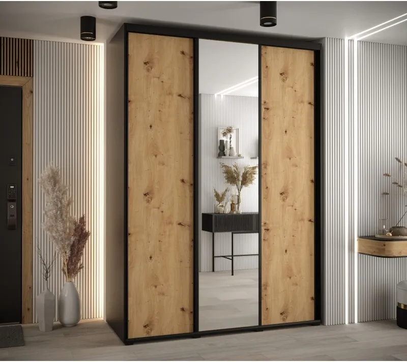 Vysoká šatní skříň s posuvnými dveřmi a zrcadlem Davos 3 180, hloubka 60 cm, výška 235,2 cm
