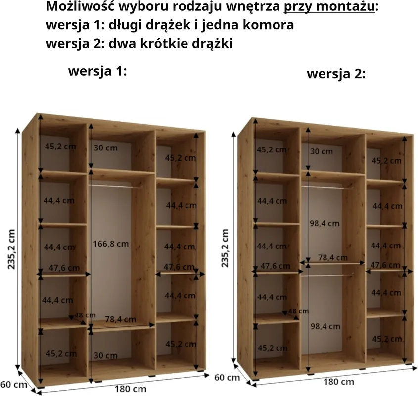 Szafa przesuwna z lustrem wysoka Davos 3 180 głębokość 60 cm
